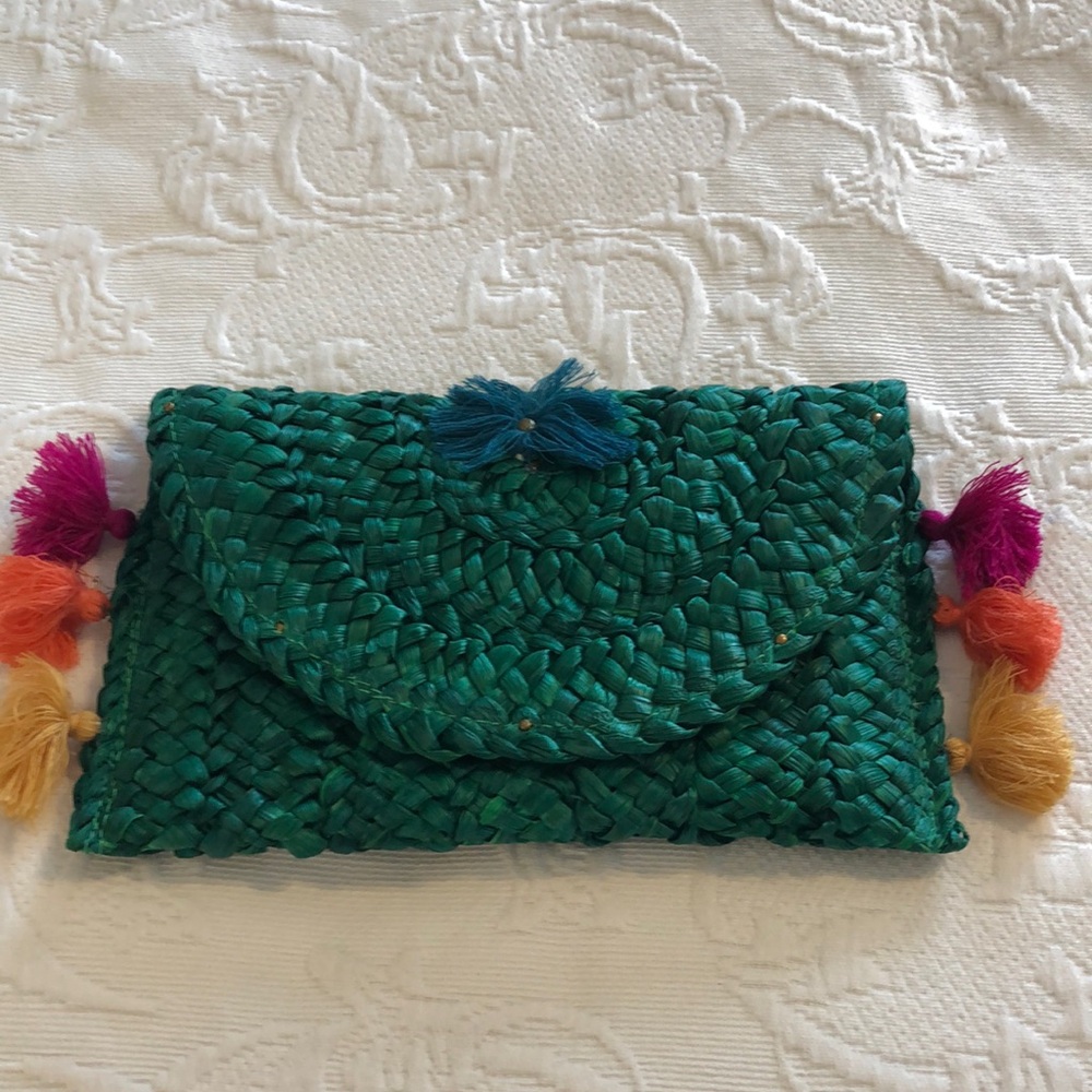 Woven Green Clutch with Tassels